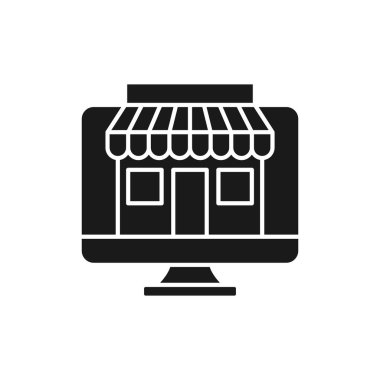 Çevrimiçi Mağaza simgesi Vektör Tasarımı İllüstrasyonu E-ticaret, çevrimiçi mağaza ve pazar yeri web sitesi, mobil, logo, sembol, düğme, işaret, uygulama UI için Modern Online Alışveriş ikonu vektör tasarımı kavramı