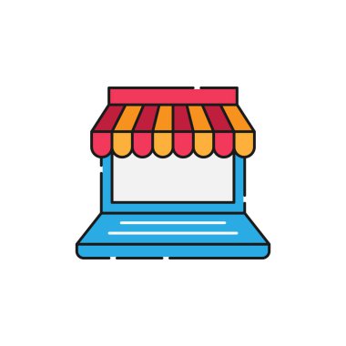 Çevrimiçi Mağaza simgesi Vektör Tasarımı İllüstrasyonu E-ticaret, çevrimiçi mağaza ve pazar yeri web sitesi, mobil, logo, sembol, düğme, işaret, uygulama UI için Modern Online Alışveriş ikonu vektör tasarımı kavramı