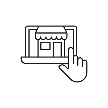 Çevrimiçi Mağaza simgesi Vektör Tasarımı İllüstrasyonu E-ticaret, çevrimiçi mağaza ve pazar yeri web sitesi, mobil, logo, sembol, düğme, işaret, uygulama UI için Modern Online Alışveriş ikonu vektör tasarımı kavramı