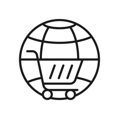 Globe ikon Vektör Tasarımı ile Alışveriş Arabası. E-ticaret, çevrimiçi mağaza ve pazar sitesi, mobil, logo, sembol, düğme, işaret, Uygulama UI için Globe tasarım konseptine sahip alışveriş arabası simgesi