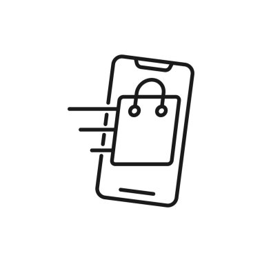 Cep telefonu simgesi Vektör Tasarımı olan alışveriş çantası. E-ticaret, çevrimiçi mağaza ve pazar yeri web sitesi, mobil, logo, sembol, düğme, işaret, uygulama UI için akıllı telefon tasarım konseptine sahip çanta simgesi alınıyor