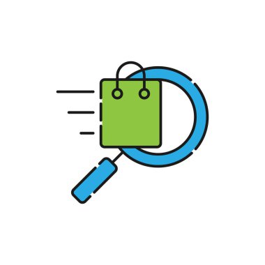 Arama simgesi vektör tasarımlı alışveriş torbası. E- ticaret, çevrimiçi mağaza ve pazar yeri web sitesi, mobil, logo, sembol, düğme, işaret, Uygulama UI tasarım kavramına sahip alışveriş çantası simgesi aranıyor