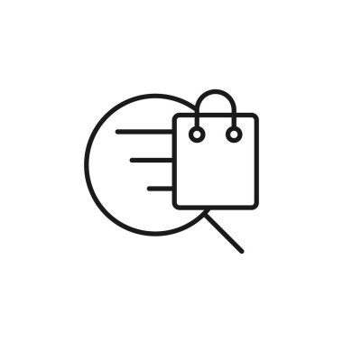 Arama simgesi vektör tasarımlı alışveriş torbası. E- ticaret, çevrimiçi mağaza ve pazar yeri web sitesi, mobil, logo, sembol, düğme, işaret, Uygulama UI tasarım kavramına sahip alışveriş çantası simgesi aranıyor