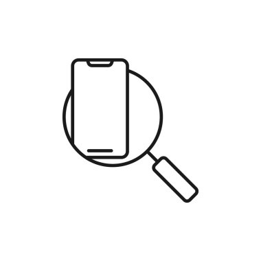 Cep telefonu arama simgesi vektör tasarımı. Akıllı telefon, e-ticaret, çevrimiçi mağaza ve pazar sitesi, mobil, logo, sembol, düğme, işaret, Uygulama UI için arama tasarımı kavramına sahip cep telefonu simgesi