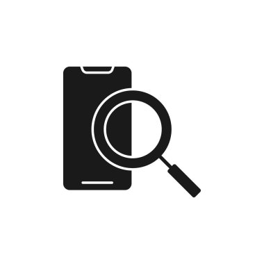 Cep telefonu arama simgesi vektör tasarımı. Akıllı telefon, e-ticaret, çevrimiçi mağaza ve pazar sitesi, mobil, logo, sembol, düğme, işaret, Uygulama UI için arama tasarımı kavramına sahip cep telefonu simgesi