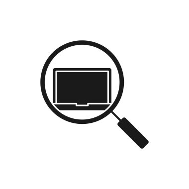 Laptop Arama simgesi Vektör Tasarımı. Akıllı telefon, e-ticaret, çevrimiçi mağaza ve pazar sitesi, mobil, logo, sembol, düğme, işaret, Uygulama UI için dizayn konseptine sahip dizüstü bilgisayar simgesi