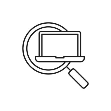 Laptop Arama simgesi Vektör Tasarımı. Akıllı telefon, e-ticaret, çevrimiçi mağaza ve pazar sitesi, mobil, logo, sembol, düğme, işaret, Uygulama UI için dizayn konseptine sahip dizüstü bilgisayar simgesi