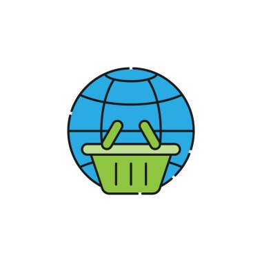 Globe ikon Vektör Tasarımı ile Alışveriş Arabası. E-ticaret, çevrimiçi mağaza ve pazar sitesi, mobil, logo, sembol, düğme, işaret, Uygulama UI için Globe tasarım konseptine sahip alışveriş arabası simgesi