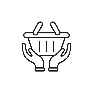 El ikonu Vektör Tasarımı ile Alışveriş Arabası. E-ticaret, çevrimiçi mağaza ve pazar sitesi, mobil, logo, sembol, düğme, işaret, uygulama için El Hareketi tasarım konseptine sahip alışveriş arabası simgesi