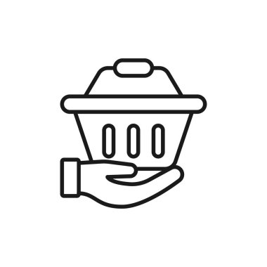 El ikonu Vektör Tasarımı ile Alışveriş Arabası. E-ticaret, çevrimiçi mağaza ve pazar sitesi, mobil, logo, sembol, düğme, işaret, uygulama için El Hareketi tasarım konseptine sahip alışveriş arabası simgesi