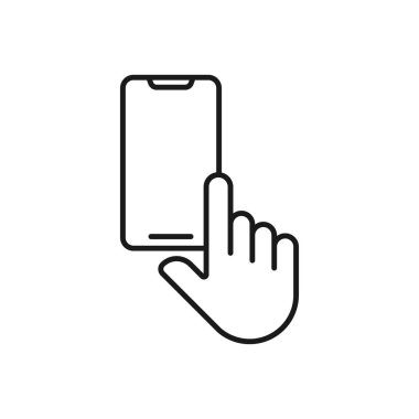 El Simgesi Vektör Tasarımı ile Cep Telefonu. E-ticaret, çevrimiçi mağaza ve pazar sitesi, mobil, logo, sembol, düğme, işaret, uygulama için El Hareketi tasarım kavramına sahip akıllı telefon simgesi