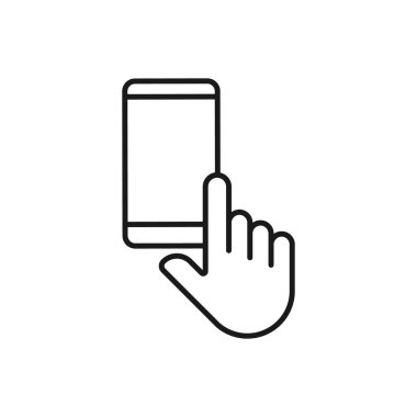 El Simgesi Vektör Tasarımı ile Cep Telefonu. E-ticaret, çevrimiçi mağaza ve pazar sitesi, mobil, logo, sembol, düğme, işaret, uygulama için El Hareketi tasarım kavramına sahip akıllı telefon simgesi