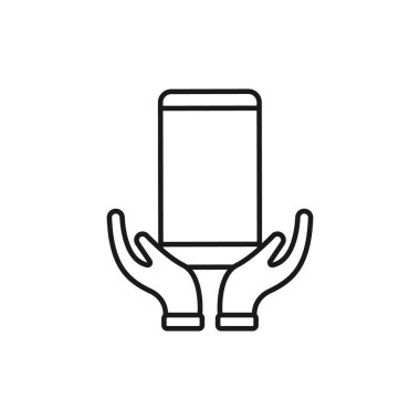 El Simgesi Vektör Tasarımı ile Cep Telefonu. E-ticaret, çevrimiçi mağaza ve pazar sitesi, mobil, logo, sembol, düğme, işaret, uygulama için El Hareketi tasarım kavramına sahip akıllı telefon simgesi