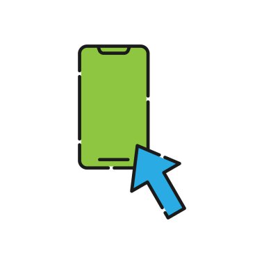 Arrow simge vektör tasarımlı cep telefonu. E- ticaret, çevrimiçi mağaza ve pazar sitesi, mobil, logo, sembol, düğme, işaret, uygulama UI için Arrow tasarım konseptine sahip akıllı telefon simgesi