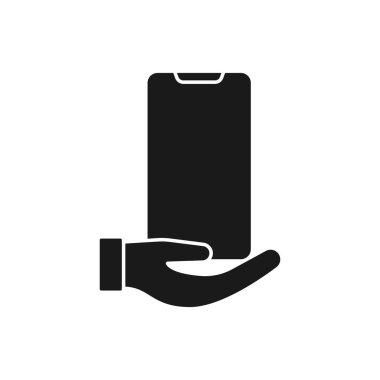 El Simgesi Vektör Tasarımı ile Cep Telefonu. E-ticaret, çevrimiçi mağaza ve pazar sitesi, mobil, logo, sembol, düğme, işaret, uygulama için El Hareketi tasarım kavramına sahip akıllı telefon simgesi