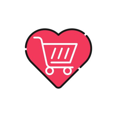 Alışveriş İsteği Listesi ikonu Vektör İllüstrasyonu. E- ticaret, çevrimiçi mağaza ve pazar yeri web sitesi, mobil, logo, sembol, düğme, işaret, Uygulama UI için Aşk Şekli ikon tasarımı konsepti