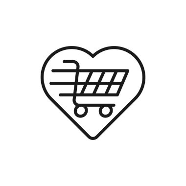 Alışveriş İsteği Listesi ikonu Vektör İllüstrasyonu. E- ticaret, çevrimiçi mağaza ve pazar yeri web sitesi, mobil, logo, sembol, düğme, işaret, Uygulama UI için Aşk Şekli ikon tasarımı konsepti