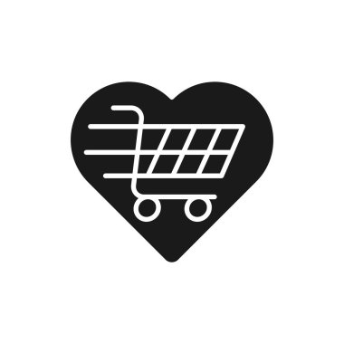 Alışveriş İsteği Listesi ikonu Vektör İllüstrasyonu. E- ticaret, çevrimiçi mağaza ve pazar yeri web sitesi, mobil, logo, sembol, düğme, işaret, Uygulama UI için Aşk Şekli ikon tasarımı konsepti