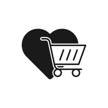 Alışveriş İsteği Listesi ikonu Vektör İllüstrasyonu. E- ticaret, çevrimiçi mağaza ve pazar yeri web sitesi, mobil, logo, sembol, düğme, işaret, Uygulama UI için Aşk Şekli ikon tasarımı konsepti