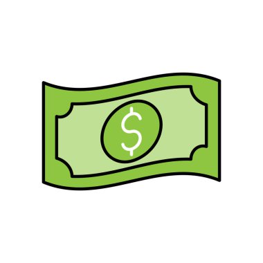 Para ikonu Vektör İllüstrasyonu. Ödeme, Finans, Para ve Ticaret Şirketi için Dolar Para ikonu vektör tasarımı konsepti. Web sitesi, sembol, simge, imza, Uygulama UI için para nakit vektör düz tasarım