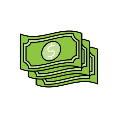 Para ikonu Vektör İllüstrasyonu. Ödeme, Finans, Para ve Ticaret Şirketi için Dolar Para ikonu vektör tasarımı konsepti. Web sitesi, sembol, simge, imza, Uygulama UI için para nakit vektör düz tasarım