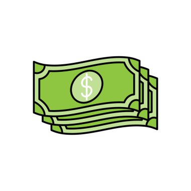 Para ikonu Vektör İllüstrasyonu. Ödeme, Finans, Para ve Ticaret Şirketi için Dolar Para ikonu vektör tasarımı konsepti. Web sitesi, sembol, simge, imza, Uygulama UI için para nakit vektör düz tasarım