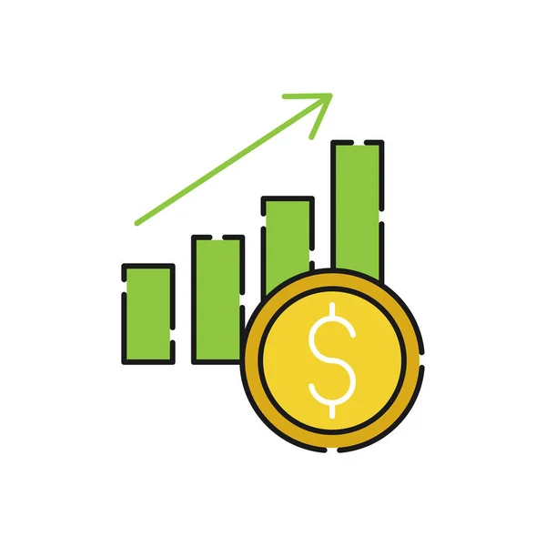 Pénz Diagram Ikon Vektor Pénz Statisztikák Diagram Sáv Növekvő Csökkenő — Stock Vector