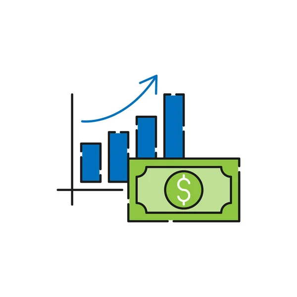 Pénz Diagram Ikon Vektor Pénz Statisztikák Diagram Sáv Növekvő Csökkenő — Stock Vector