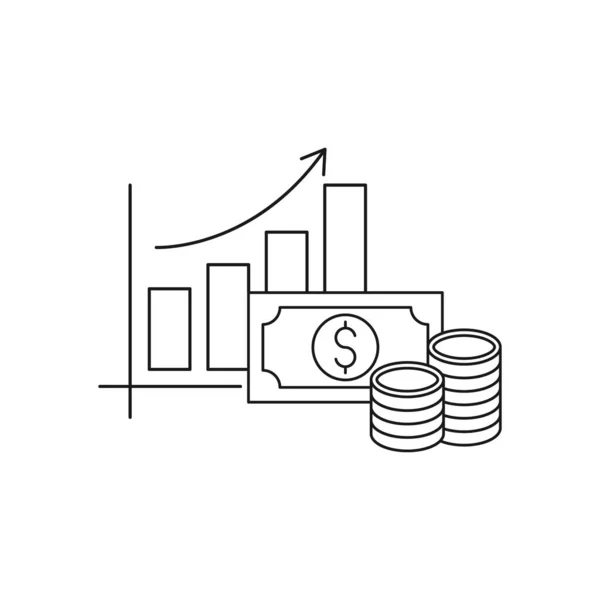 Pénz Diagram Ikon Vektor Pénz Statisztikák Diagram Sáv Növekvő Csökkenő — Stock Vector