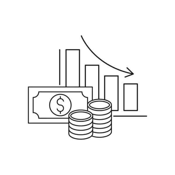 Pénz Diagram Ikon Vektor Pénz Statisztikák Diagram Sáv Növekvő Csökkenő — Stock Vector