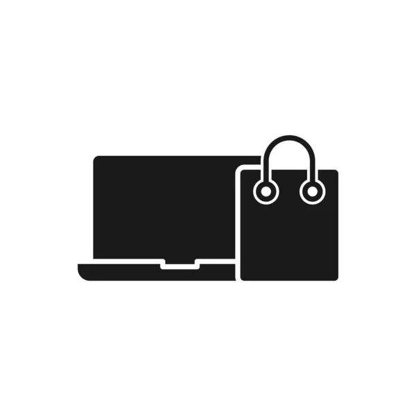 Bolsa Compras Con Icono Del Ordenador Portátil Diseño Vectorial Icono — Archivo Imágenes Vectoriales