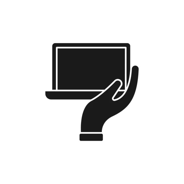 Laptop Met Hand Icon Vector Design Laptop Icoon Met Hand — Stockvector