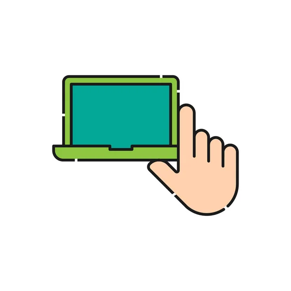 Laptop Ikoną Ręczną Wektor Design Ikona Laptop Koncepcją Hand Gesture — Wektor stockowy