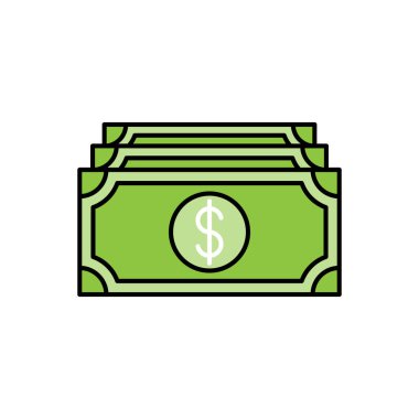 Para ikonu Vektör İllüstrasyonu. Ödeme, Finans, Para ve Ticaret Şirketi için Dolar Para ikonu vektör tasarımı konsepti. Web sitesi, sembol, simge, imza, Uygulama UI için para nakit vektör düz tasarım