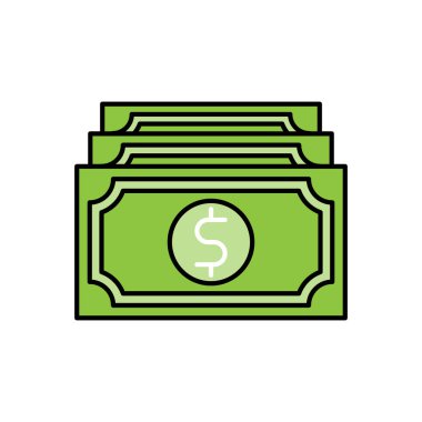 Para ikonu Vektör İllüstrasyonu. Ödeme, Finans, Para ve Ticaret Şirketi için Dolar Para ikonu vektör tasarımı konsepti. Web sitesi, sembol, simge, imza, Uygulama UI için para nakit vektör düz tasarım