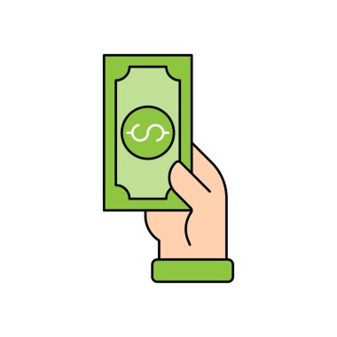 El Simgesi Vektör İllüstrasyonlu Para. Money Cash on Hand ikon vektör tasarımı Ödeme, Finans, Para ve Ticaret Şirketi için. Web sitesi, sembol, simge, işaret, Uygulama UI için Dolar Para simgesi