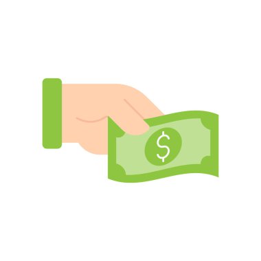 El Simgesi Vektör İllüstrasyonlu Para. Money Cash on Hand ikon vektör tasarımı Ödeme, Finans, Para ve Ticaret Şirketi için. Web sitesi, sembol, simge, işaret, Uygulama UI için Dolar Para simgesi