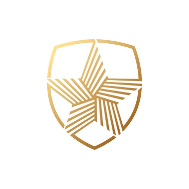 Soyut Yıldız Logosu Tasarım Vektörü şablonu. Kalkan tasarım konseptli Yıldız Logosu. İş, markalaşma, şirket, web sitesi, sembol, şirket, logo için Star Logo ikonu vektör tasarım şablonu.