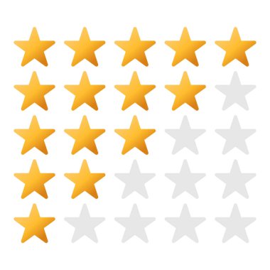 Müşteri değerlendirme ikon vektör illüstrasyonu. 5 yıldız derecelendirme ikonu vektör tasarım şablonu. Web sitesi, sembol, logo, işaret, mobil uygulama, UI için beş yıldızlı vektör simgesi düz tasarımı ile gözden geçir.