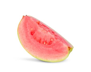 Closeup of Sliced pink guava isolated on white backgroun