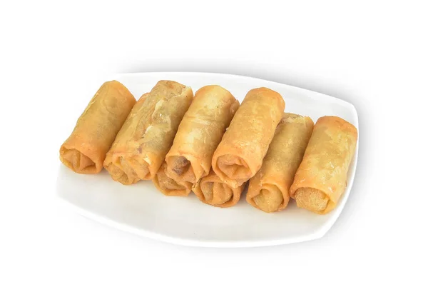 Fried Chinese Tradicional Spring Rollos Comida Placa Cerámica Hermosa Forma — Foto de Stock