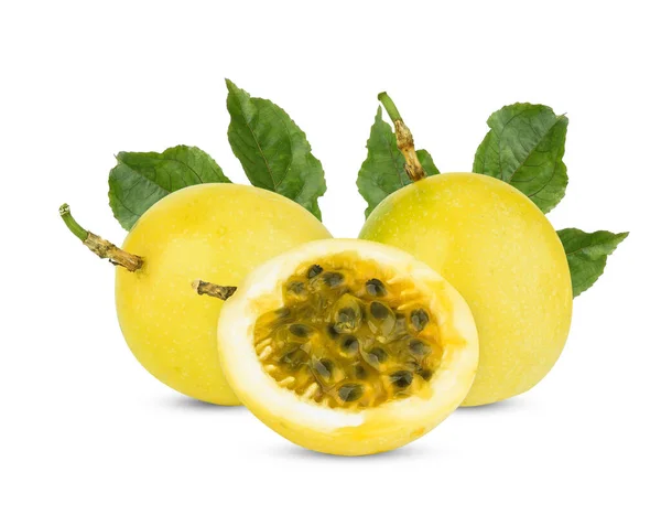 Żółte Owoce Męczennicy Liść Białym Tle Zdjęcia Stockowe bez tantiem