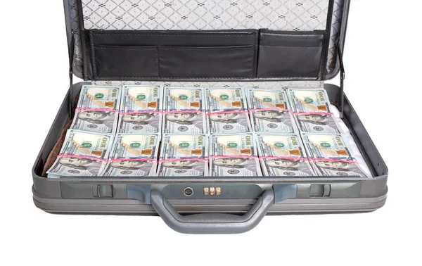 Open Suitcase Money Dollars White Background Healthcare Pharmaceutical Spending Concept — Fotografia de Stock