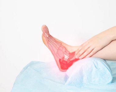 Bir adam bilek eklemine tutunur, ayak ve topuk ağrısı. Ligamentöz aparat hastalıkları konsepti, bağ kopması. Anatomik, iltihaplanma