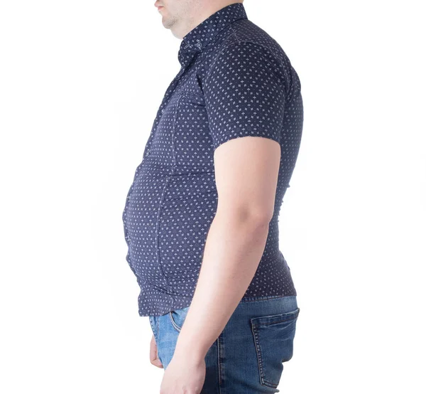 Χοντρός Άντρας Διπλό Πηγούνι Και Χοντρή Κοιλιά Στενό Πουκάμισο Λευκό — Φωτογραφία Αρχείου