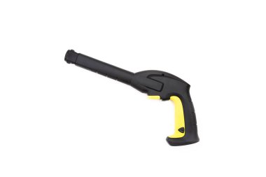 Beyaz arka planda basınç temizleyicisi için elle kullanılan sprey tabanca, izole edilmiş, endüstriyel.