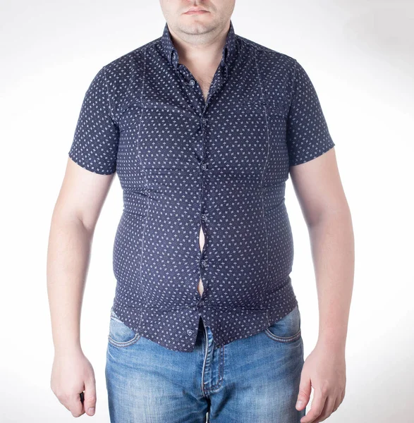 Hombre Gordo Con Una Barbilla Doble Vientre Gordo Una Camisa — Foto de Stock