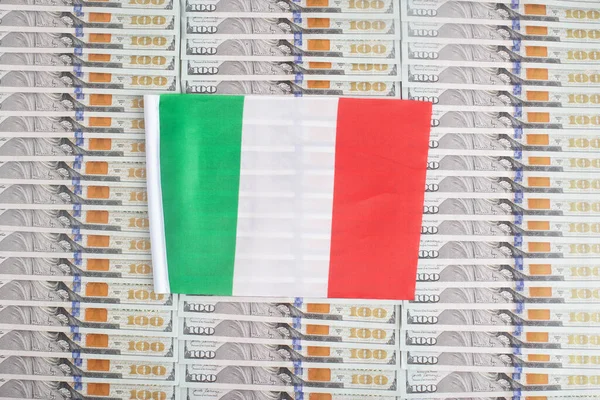 Flaga Włoch Tle Banknotów Dolarowych Koncepcja Stosunku Włoskich Pieniędzy Dolara — Zdjęcie stockowe