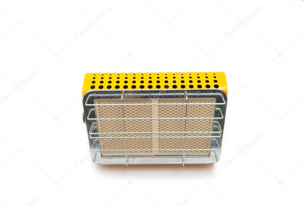 Gas heater running on liquefied gas for heating the area of the room on a white background, isolate.