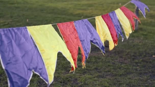 Rüzgarda Dalgalanan Çok Renkli Bayraklar — Stok video